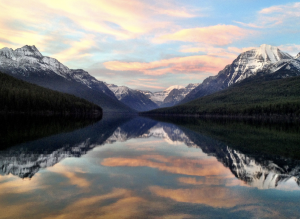 A view of bowman lake, hiking and lodging in Glacier National Park